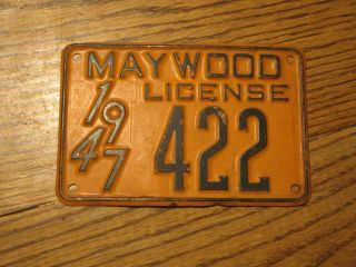 Vintage Maywood California 1947 Motorcycle License Plate