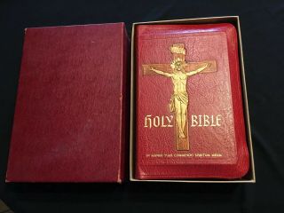 Leather/ Gilt Holy Trinity Edition Catholic Bible 1955 Cardinal Stritch Box
