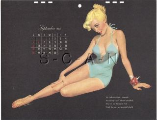 Vintage Risque Pinup Calendar - Ernest Chiriaka - Esquire - Sep 1954