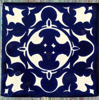 10 Talavera Mexican Pottery 4 " Tile Classic Cobalt Blue Creamy Off White Cross