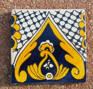 10 Talavera Mexican Pottery Tile 4 " X 4 " Border Liner White Gold Cobalt Blue