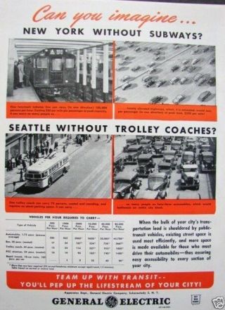 1945 General Electric G - E Imagine No Nyc Subway,  Seattle Trolley Coaches Bus Ad