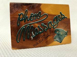 Wall Drug South Dakota Vintage Cedar Wood Phone Messages Notes & Pen Holder
