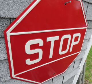 Stop Sign 24”x24” Vintage Enamel Embossed Heavy 2