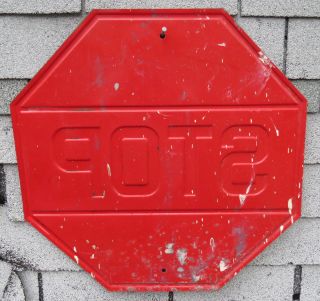 Stop Sign 24”x24” Vintage Enamel Embossed Heavy 7