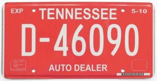 Nos Tennessee 2009 - 2010 Dealer License Plate,  46090,  Red Beauty