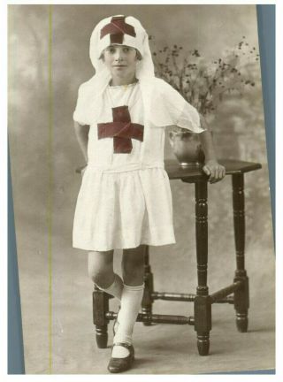 (f 15) Postcard - Wwi Era - Child In Red Cross Uniform - Young Nurse