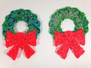 Vintage Melted Plastic Popcorn Christmas Wreaths - Set Of 2 - 8 " X 8 "