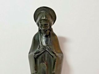 Antique Vintage Bronze Cast Virgin Mary Statue Unmarked Stunning Prayer Halo 8 "