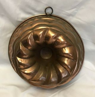 Vintage Copper Mold Bundt Cake Pan Tin Lined Made In Italy 10 " X 4 "