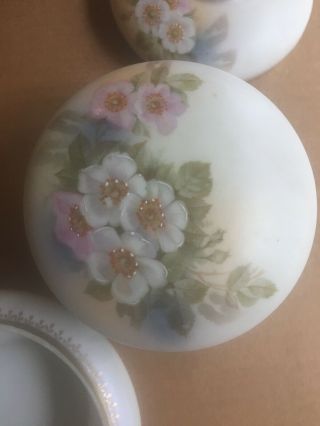 Vintage Porcelain Dresser Vanity Set - Hand Painted Trinket Box & Hair Receiver