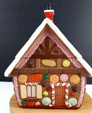 Vintage Christmas Holyday Ceramic Cookie Jar Chocolate House Hand Painted Yummy