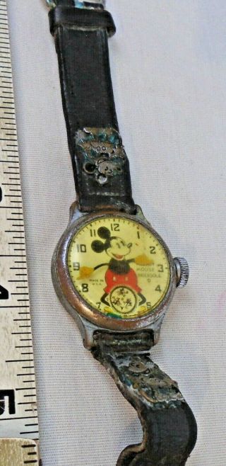 Walt Disney Mickey Mouse Ingersoll Wind Up Wristwatch 1930s Wandering Seconds
