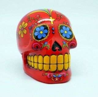 Red Sugar Skull Mexican Day Of The Dead Coin Bank