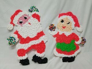 Vtg Christmas Decoration Melted Plastic Popcorn Santa Clause Mrs.  Clause