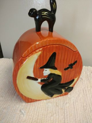 Halloween " Witch & Black Cat " Cookie Jar