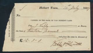 Australia: 1837 Bank Of Van Diemen 