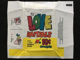 1968 Love Initials 10c Stickers Topps Bubble Gum Wax Wrapper - Very Good
