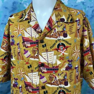 Disney Parks Shag Pirates Of The Caribbean Hawaiian Camp Shirt Mens L No Tag