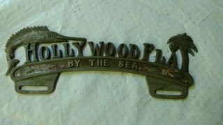 Hollywood Fla " By The Sea " License Topper Cast Aluminum Vintage 40 