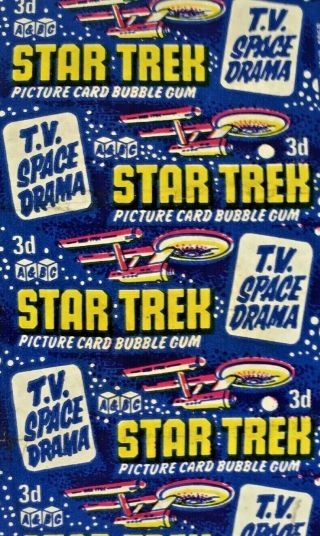 A&bc 1969 Rare 3d Star Trek Gum Card Wax Wrapper - Flawed Sharp Complete
