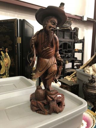 Antique Large Chinese/japanese Man Carved Wood Statue Figurine