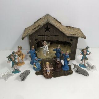 Vintage Nativity Scene Hand Painted Stable Manger Christmas Made In Italy