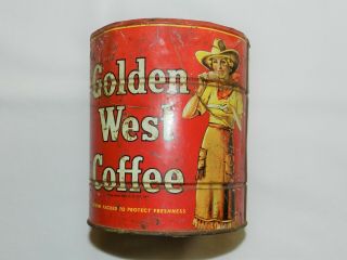 Scarce Vintage Near Century Old 2 Pound Golden West Coffee Can Tin Ben Hur Prod.