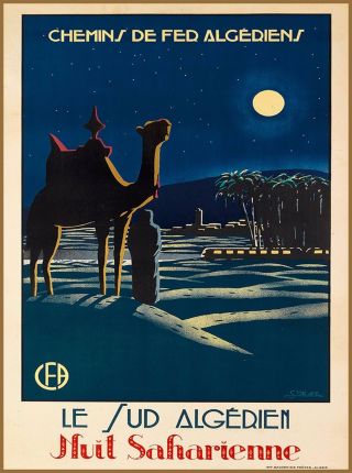 Southern Algeria Saharan Night North Africa Vintage Travel Advertisement Poster