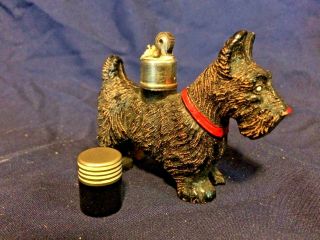 Vintage Syroco Wood Scottie Dog Lighter W/ Red Collar Ca.  1935