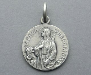 French,  Antique Religious Pendant.  Saint Margaret Of Antioch.  Medal By Penin.