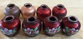 Japanese Cloisonne Ginbari Progression Set 8 Small Vases