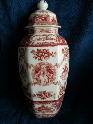 Vintage Antique Chinese Cranberry Hexagon Ginger Jar With Cover