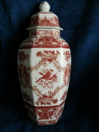 Vintage Antique Chinese Cranberry Hexagon Ginger Jar with cover 2