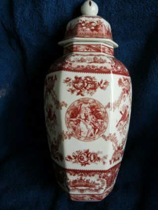 Vintage Antique Chinese Cranberry Hexagon Ginger Jar with cover 4