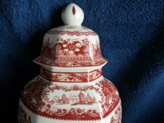 Vintage Antique Chinese Cranberry Hexagon Ginger Jar with cover 5