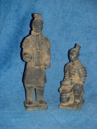 2 Vintage Chinese Terra Cotta Warriors 7 " & 10 "