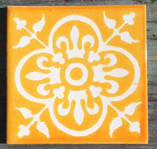 10 Talavera Mexican Pottery 4 " Tile Classic Fleur Di Lis French Yellow Gold