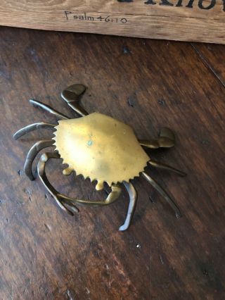 Vintage Brass Crab Ashtray With Lid Great Patina