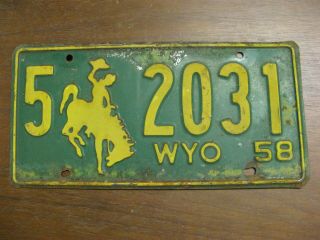 1958 58 Wyoming Wy License Plate Bronco Cowboy 5 2031