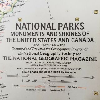 National Parks Monuments & Shrines Us & Canada Maps Vtg National Geographic 1958