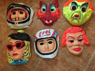 6 Vintage Halloween Masks & 2 Vintage Costumes
