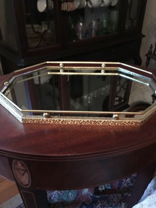 Vintage Gold Brass Oval Mirror Vanity Perfume Dresser Tray 9.  ”x 12.  75 “