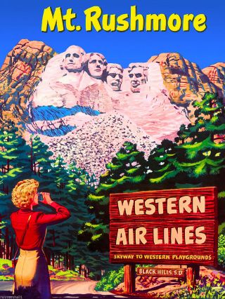 Mount Rushmore Airplane South Dakota United States Travel Advertisement Poster