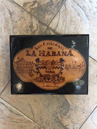 Cigar La Habana Wood Humidor Box Holder Brass Ring Hygrometer Vintage