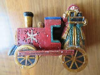 Vintage Pam Schifferl Santa Claus Ornament Riding Toy Train Christmas Folk Art