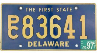 99 Cent 1997 Delaware Pc License Plate 83641 Riveted Numbers Nr