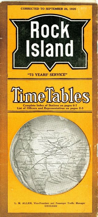 Rock Island Railroad,  System Passenger Time Table,  September 26,  1926 - 39 Pages