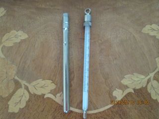 Vtg Taylor Instruments Oral Thermometer In Metal Screw Top Case W/pocket Clip