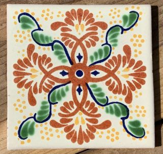 10 Talavera Mexican Pottery 4 " Tile Classic Lena Flowers Green Leaves Yellow